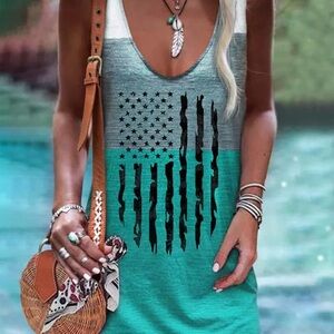 “LV” Women's Blue and Teal Sleeveless Tank Dress